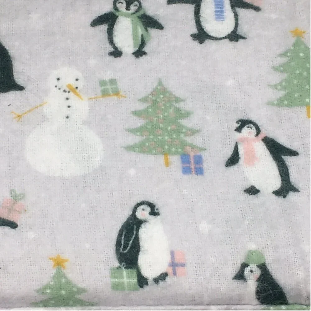 3pc Cynthia Rowley Christmas Trees Penguins Snowman Flannel QUEEN Sheet Set Gift